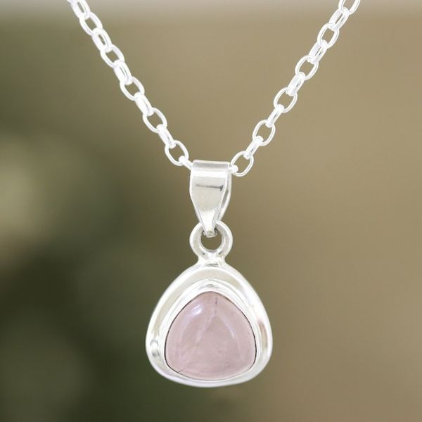 Alternate image for Polished Sterling Silver Pendant Necklace with Rose Quartz Love Realm