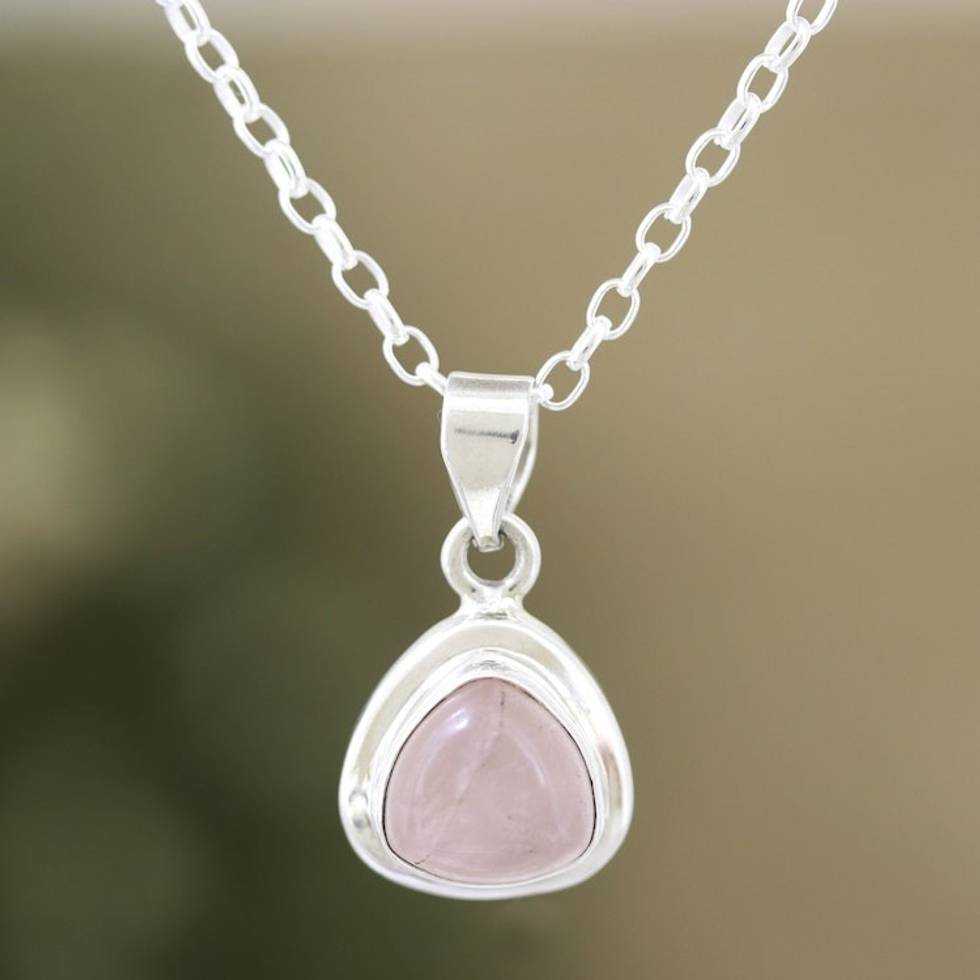 Polished Sterling Silver Pendant Necklace with Rose Quartz 'Love Realm'