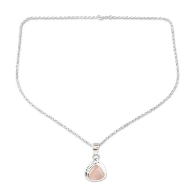 Alternate image for Polished Sterling Silver Pendant Necklace with Rose Quartz Love Realm
