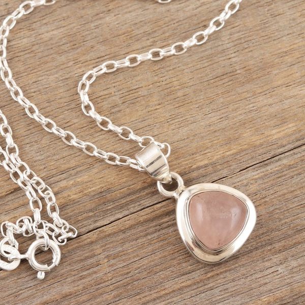Alternate image for Polished Sterling Silver Pendant Necklace with Rose Quartz Love Realm