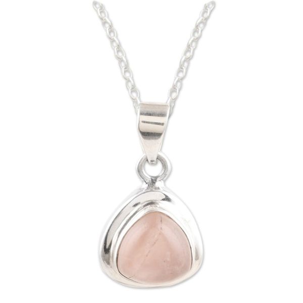 Alternate image for Polished Sterling Silver Pendant Necklace with Rose Quartz Love Realm
