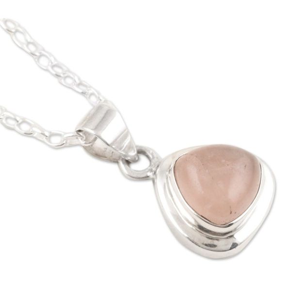 Alternate image for Polished Sterling Silver Pendant Necklace with Rose Quartz Love Realm