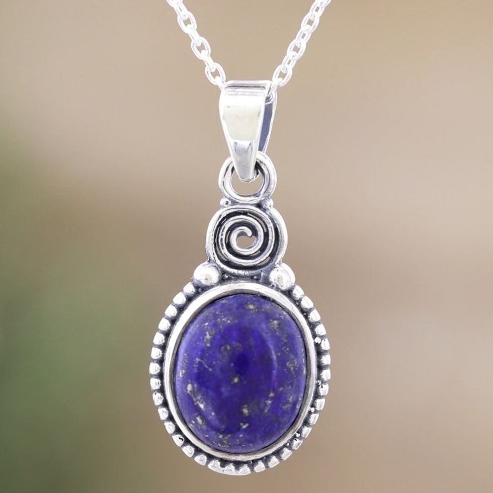 Exquisite Sterling Silver Pendant Necklace with Lapis Lazuli 'Royal Flare'