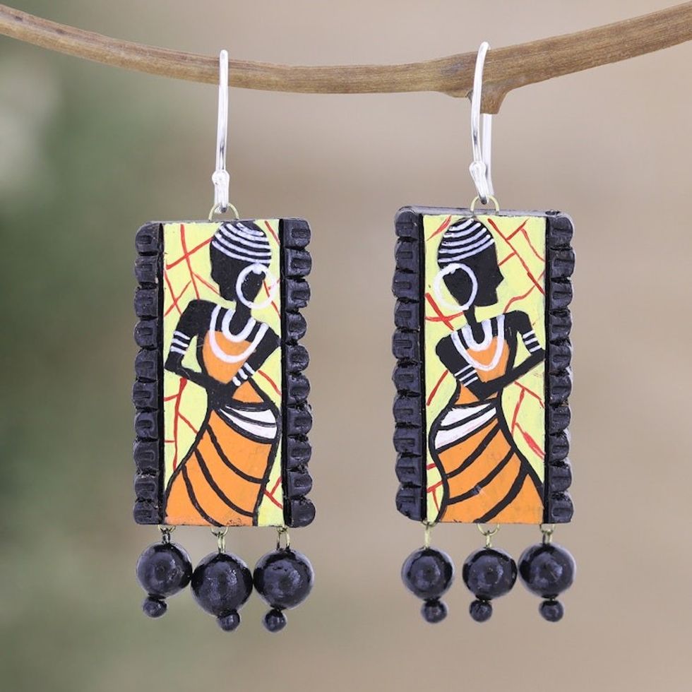 Handcrafted Traditional Ceramic Dangle Earrings from India 'Ancestral Beauty'