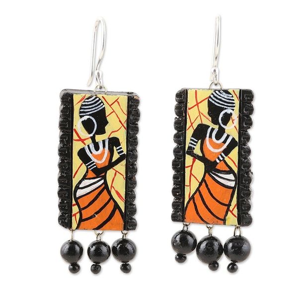 Alternate image for Handcrafted Traditional Ceramic Dangle Earrings from India Ancestral Beauty