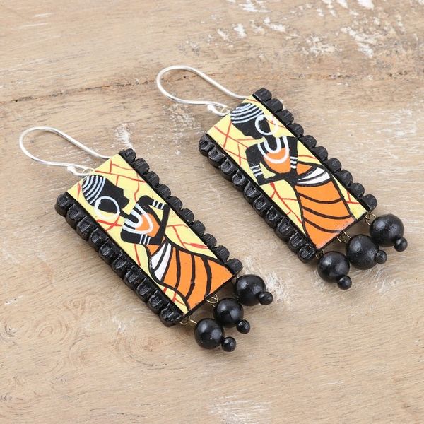 Alternate image for Handcrafted Traditional Ceramic Dangle Earrings from India Ancestral Beauty