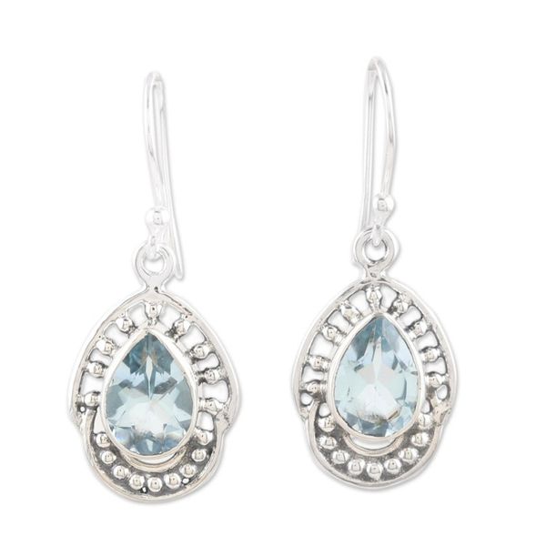 Alternate image for Sterling Silver Dangle Earrings with 4-Carat Blue Topaz Gems Loyalty Crowns