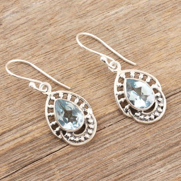 Alternate image for Sterling Silver Dangle Earrings with 4-Carat Blue Topaz Gems Loyalty Crowns