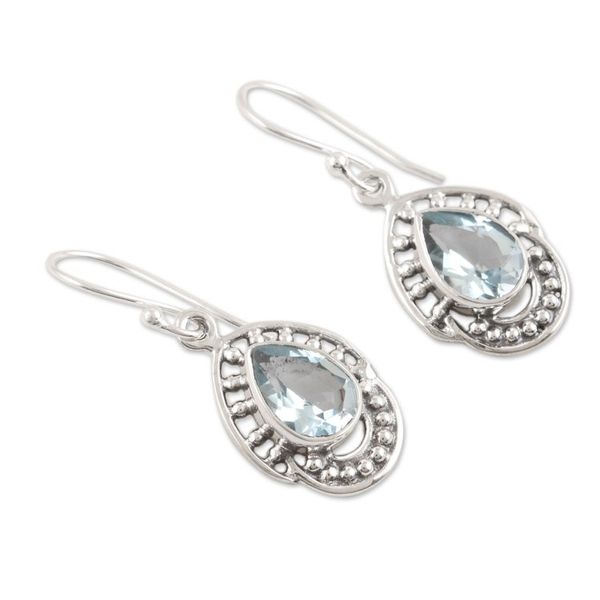 Alternate image for Sterling Silver Dangle Earrings with 4-Carat Blue Topaz Gems Loyalty Crowns