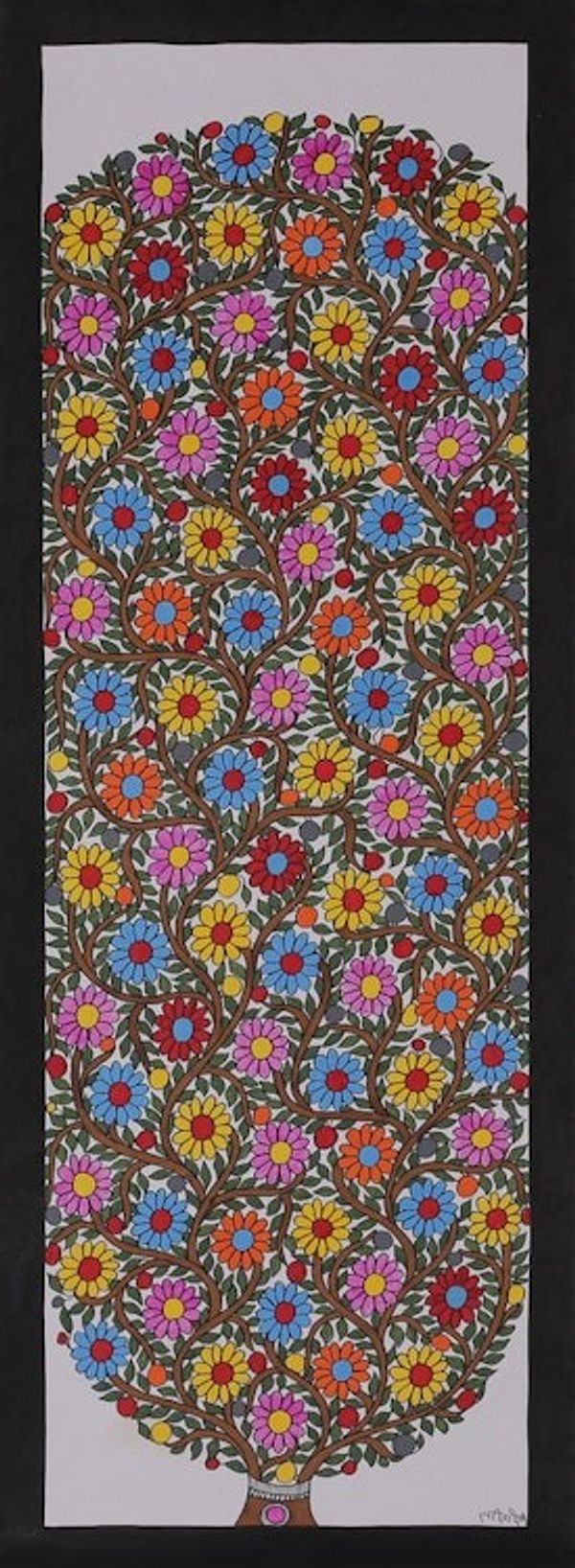 Alternate image for Signed Vegetable Dye Madhubani Painting of Floral Tree Infinite Blossoms