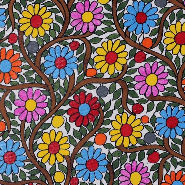 Alternate image for Signed Vegetable Dye Madhubani Painting of Floral Tree Infinite Blossoms