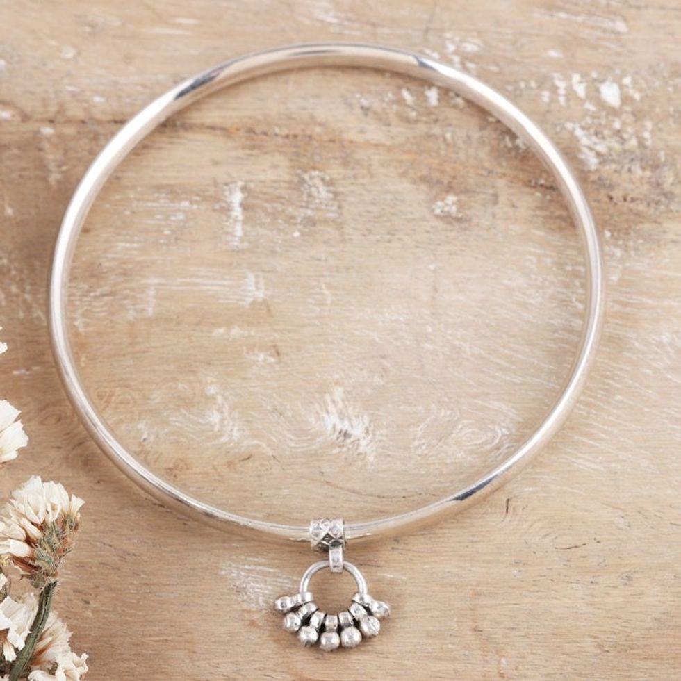Sterling Silver Anklet with Dangling Charm Crafted in India 'Exuberant Radiance'