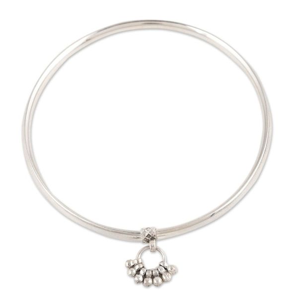 Alternate image for Sterling Silver Anklet with Dangling Charm Crafted in India Exuberant Radiance