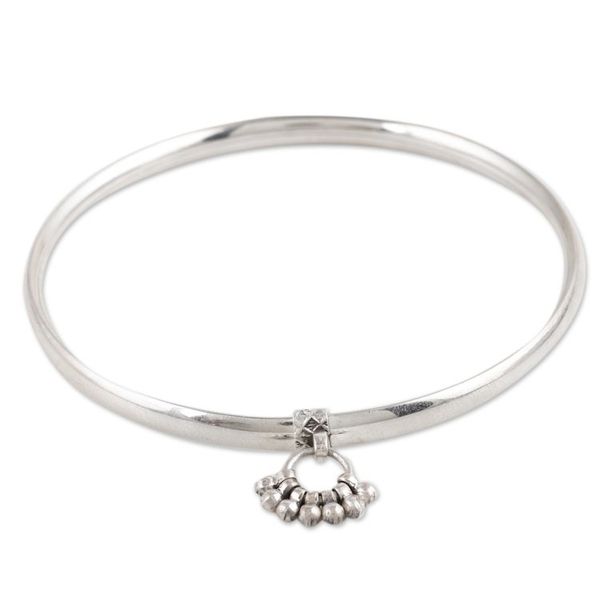 Alternate image for Sterling Silver Anklet with Dangling Charm Crafted in India Exuberant Radiance