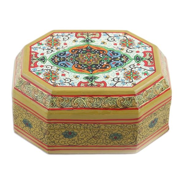 Alternate image for Handcrafted Geometric Papier Mache Decorative Box from India Srinagar Garden