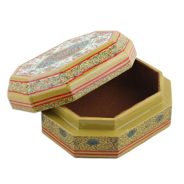 Alternate image for Handcrafted Geometric Papier Mache Decorative Box from India Srinagar Garden