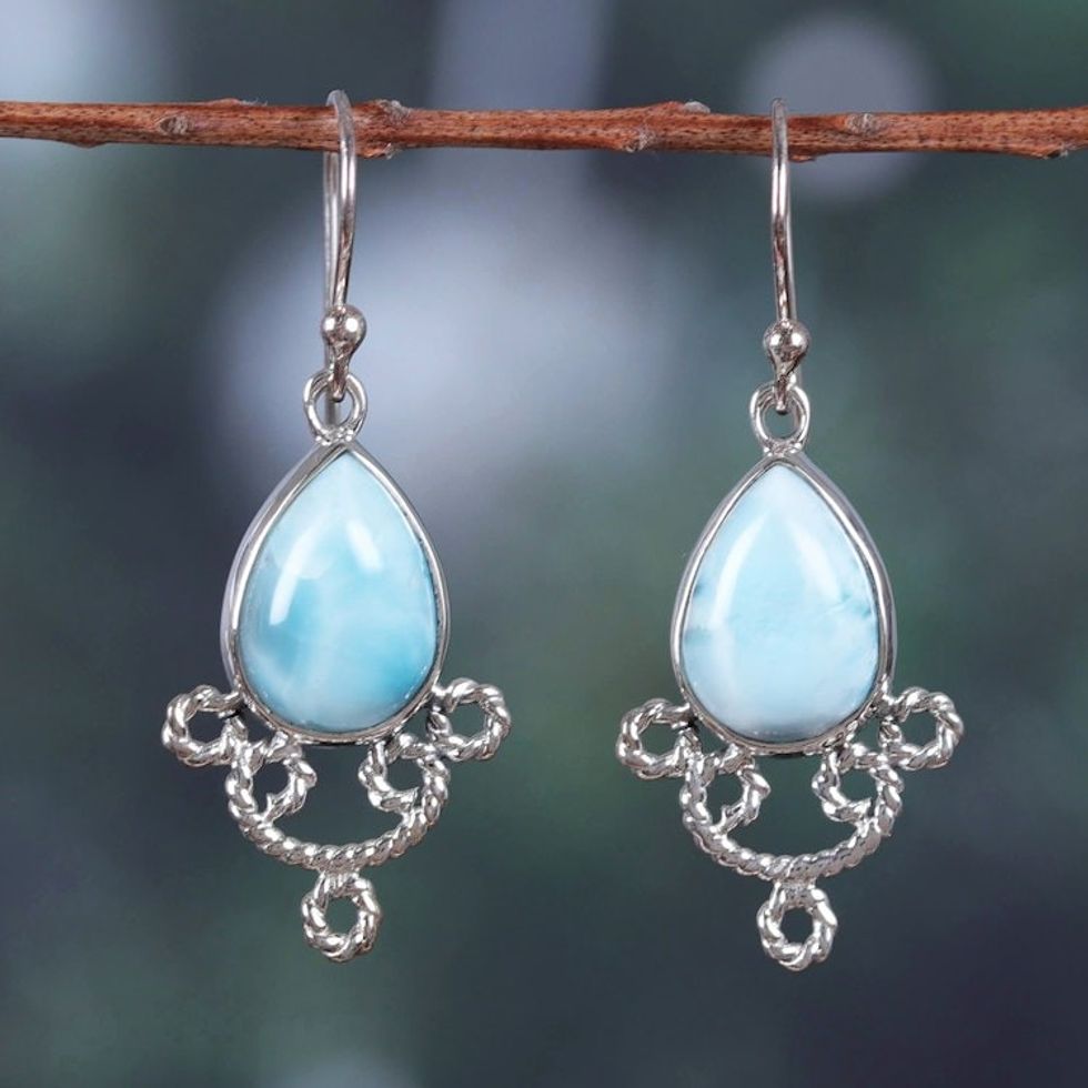 Sterling Silver Dangle Earrings with Larimar Stones 'Heavenly Princess'