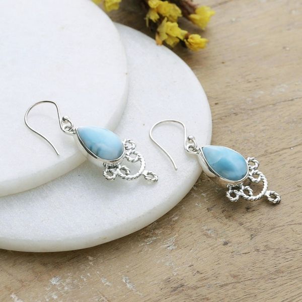Alternate image for Sterling Silver Dangle Earrings with Larimar Stones Heavenly Princess