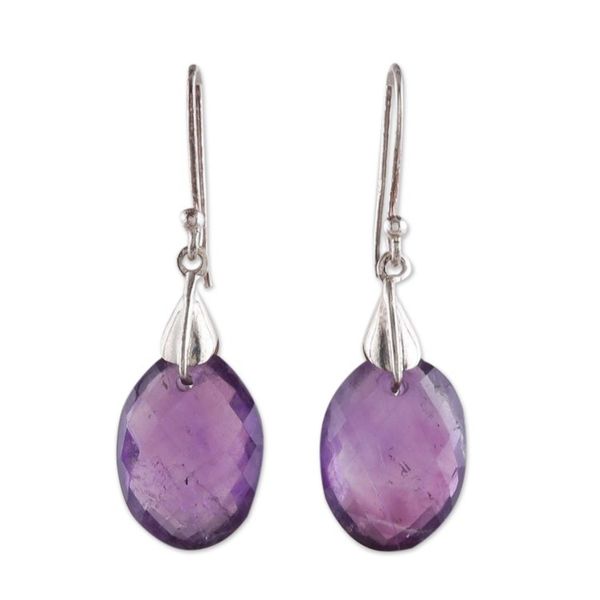 Alternate image for High-Polished Sterling Silver and Amethyst Dangle Earrings Sparkles of Purple