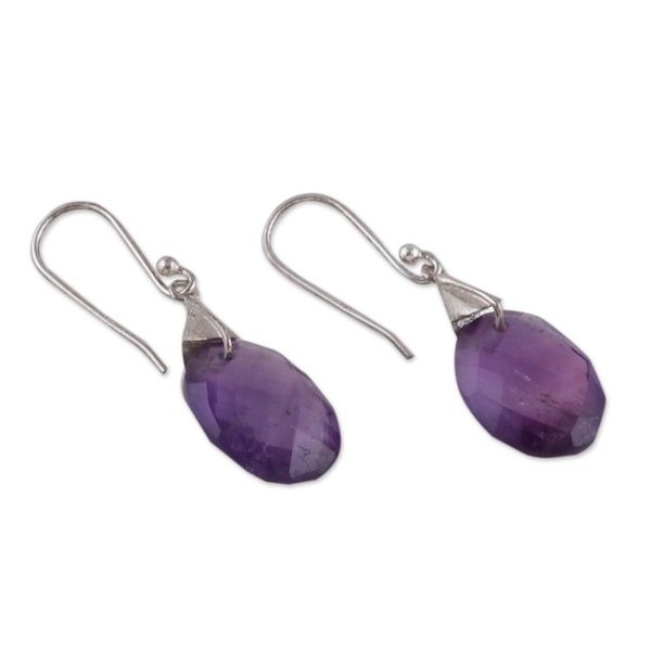 Alternate image for High-Polished Sterling Silver and Amethyst Dangle Earrings Sparkles of Purple
