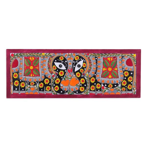 Alternate image for Elephant-Themed Traditional Vegetable Dye Madhubani Painting Graceful Encounters