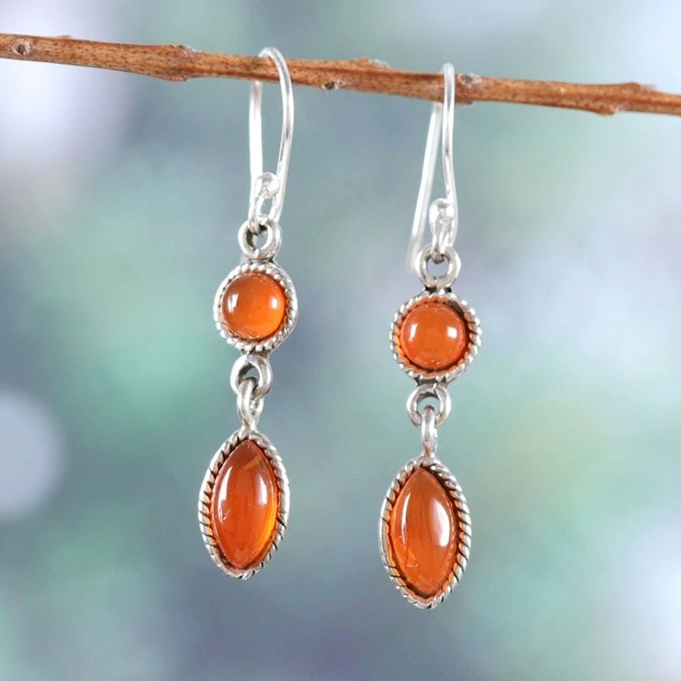 Natural Carnelian Dangle Earrings in a Polished Finish 'Bold Bliss'