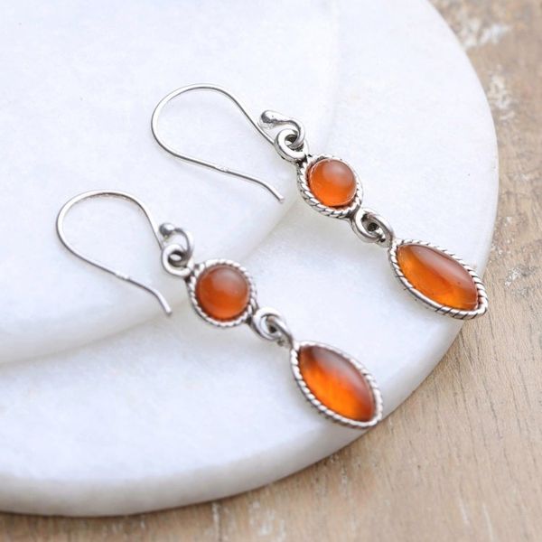 Alternate image for Natural Carnelian Dangle Earrings in a Polished Finish Bold Bliss