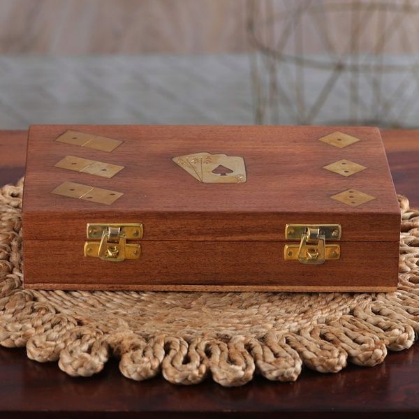 Alternate image for Handcrafted Acacia Wood and Brass Game Set from India Weekend Challenge