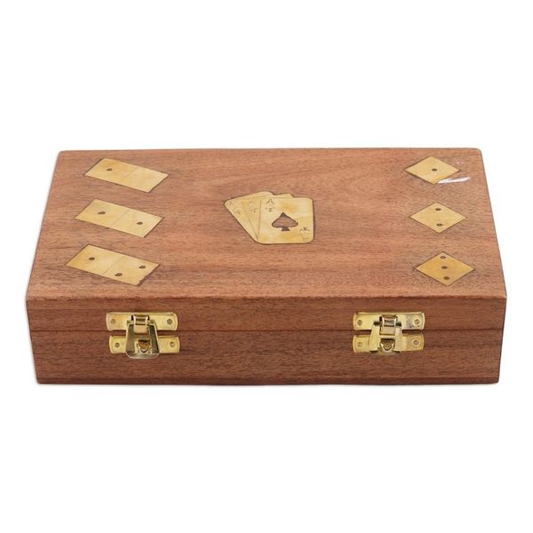 Alternate image for Handcrafted Acacia Wood and Brass Game Set from India Weekend Challenge