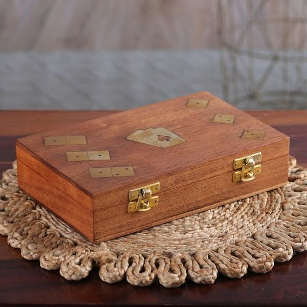 Alternate image for Handcrafted Acacia Wood and Brass Game Set from India Weekend Challenge