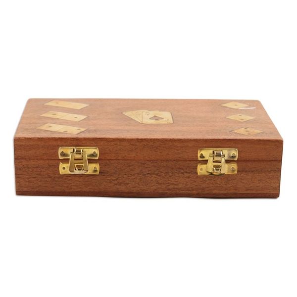 Alternate image for Handcrafted Acacia Wood and Brass Game Set from India Weekend Challenge