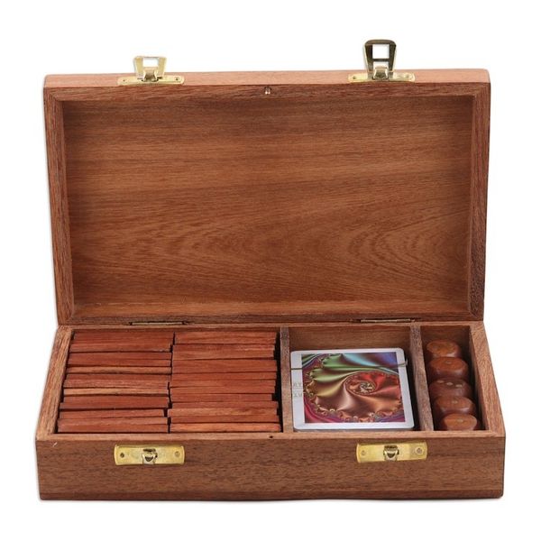 Alternate image for Handcrafted Acacia Wood and Brass Game Set from India Weekend Challenge