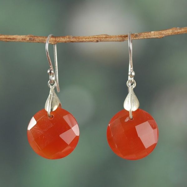 Alternate image for High-Polished Sterling Silver and Carnelian Dangle Earrings Courageous Dazzle