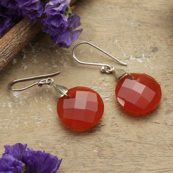 Alternate image for High-Polished Sterling Silver and Carnelian Dangle Earrings Courageous Dazzle
