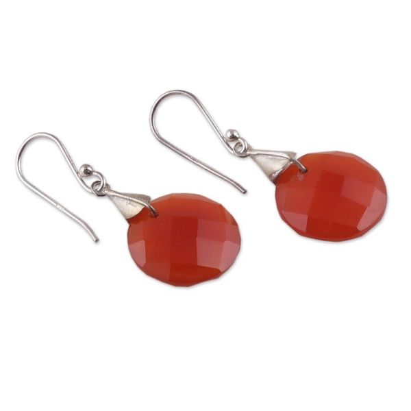 Alternate image for High-Polished Sterling Silver and Carnelian Dangle Earrings Courageous Dazzle