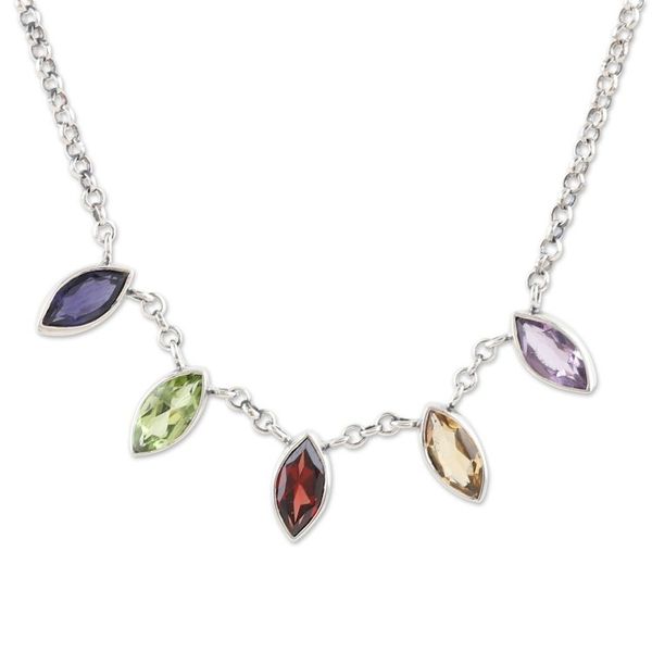 Alternate image for Sterling Silver Multi-Gemstone Link Necklace Made in India Color and Glam