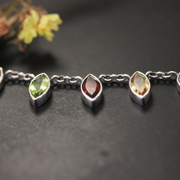 Alternate image for Sterling Silver Multi-Gemstone Link Necklace Made in India Color and Glam