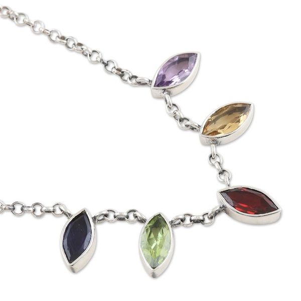 Alternate image for Sterling Silver Multi-Gemstone Link Necklace Made in India Color and Glam