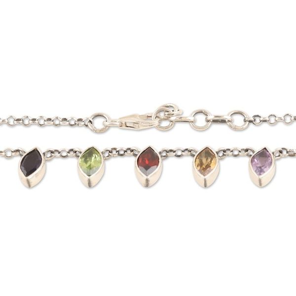 Alternate image for Sterling Silver Multi-Gemstone Link Necklace Made in India Color and Glam