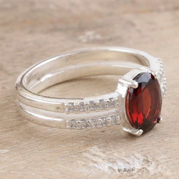 Alternate image for Cubic Zirconia Solitaire Ring with Faceted Garnet Stone Passion Catwalk