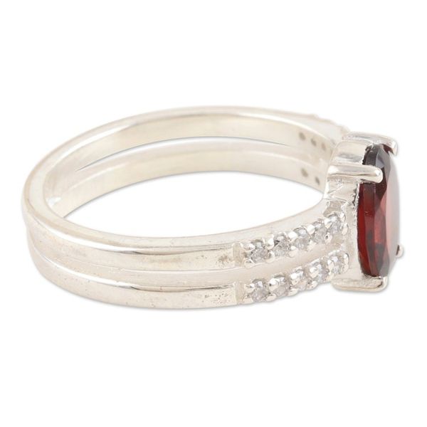 Alternate image for Cubic Zirconia Solitaire Ring with Faceted Garnet Stone Passion Catwalk