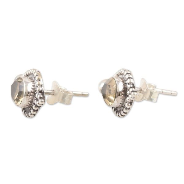 Alternate image for Sterling Silver Button Earrings with Faceted Citrine Stones Joy Drops