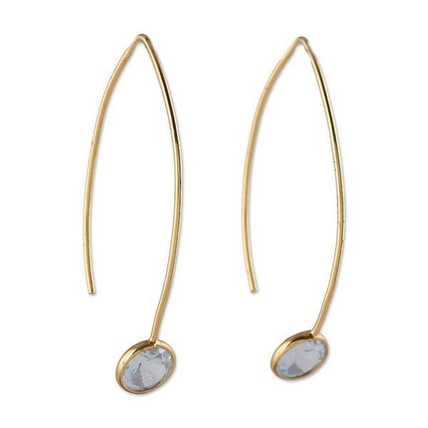 Alternate image for 18k Gold-Plated Drop Earrings with Faceted Blue Topaz Gems Blue Madam