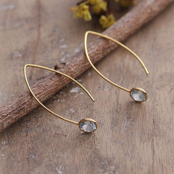 Alternate image for 18k Gold-Plated Drop Earrings with Faceted Blue Topaz Gems Blue Madam