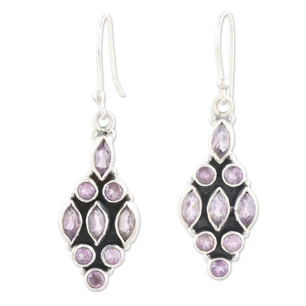 Alternate image for Sterling Silver Dangle Earrings with 3-Carat Amethyst Gems Purple Tower