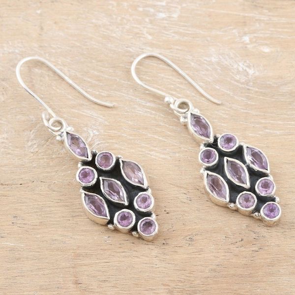 Alternate image for Sterling Silver Dangle Earrings with 3-Carat Amethyst Gems Purple Tower