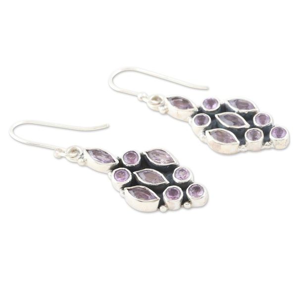 Alternate image for Sterling Silver Dangle Earrings with 3-Carat Amethyst Gems Purple Tower
