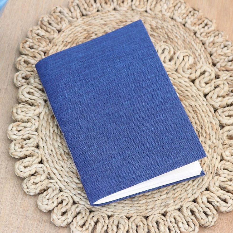 Blue Cotton Journal with Handmade Paper Handcrafted in India 'Chic Blue'