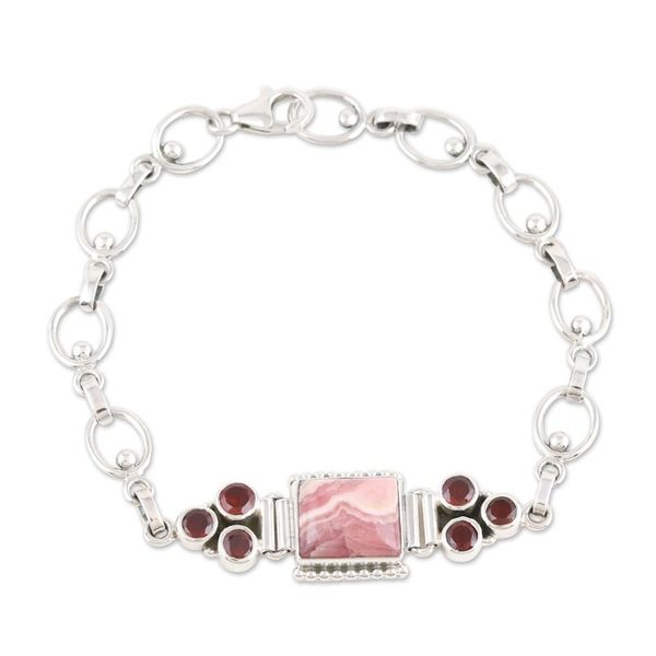 Alternate image for Rhodochrosite and Garnet Sterling Silver Pendant Bracelet Romantic Style