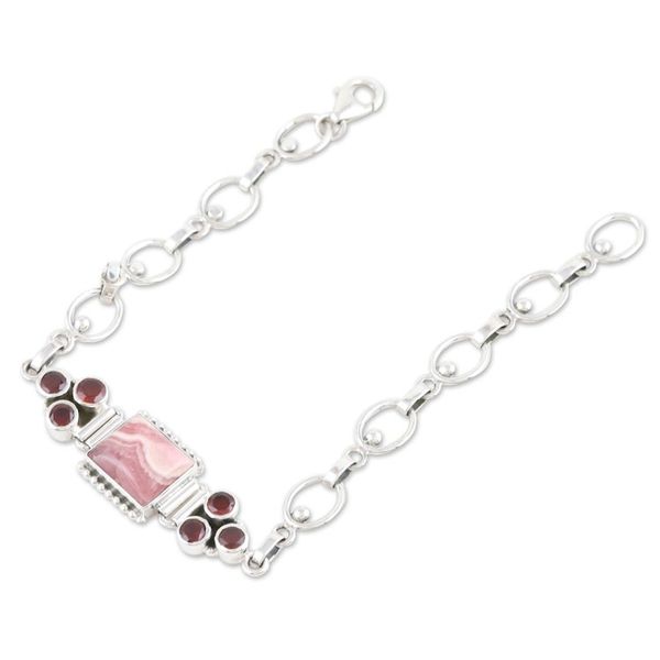 Alternate image for Rhodochrosite and Garnet Sterling Silver Pendant Bracelet Romantic Style